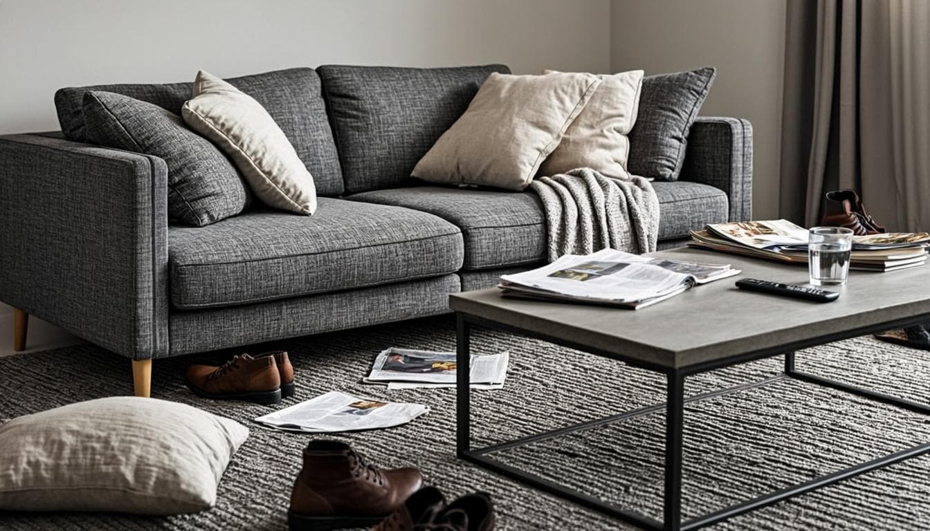 Living room cleaning — before cleaning